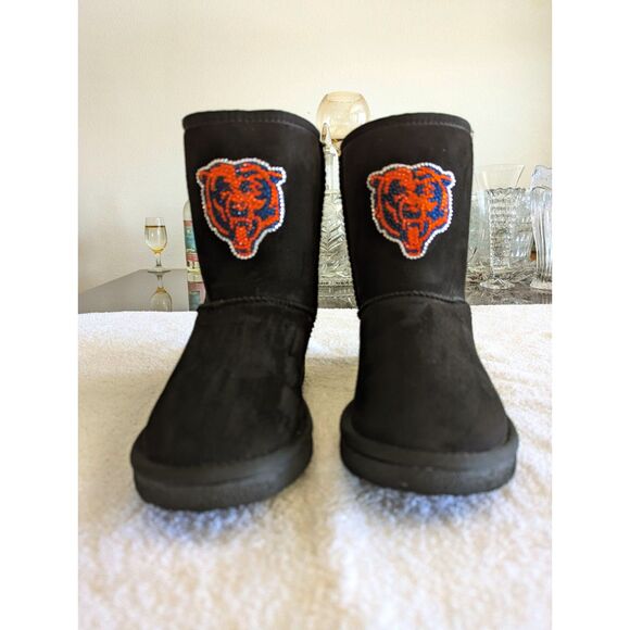 HSN faux suede & fur Chicago Bears calf high boots  Sz 6 - Picture 13 of 14